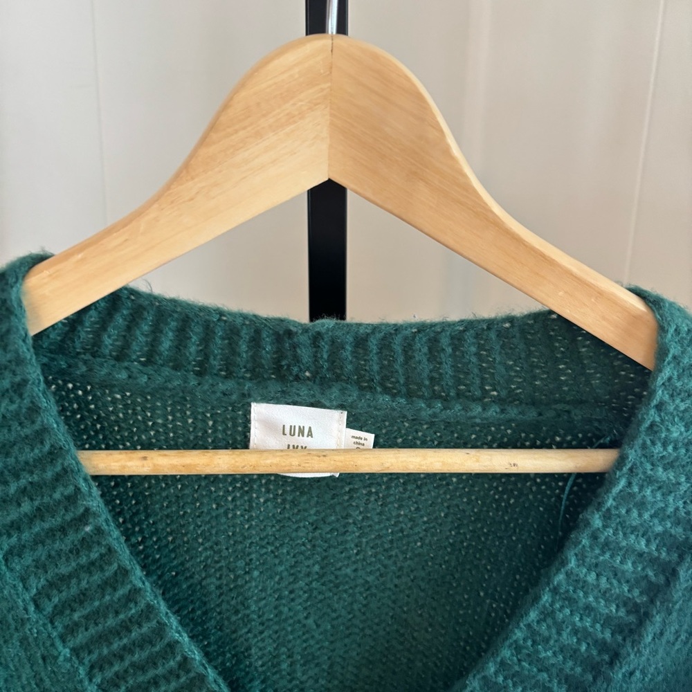 Luna Ivy Green 3D Gold Bow Ugly Christmas Cardigan Oversized Women’s Small NWT
